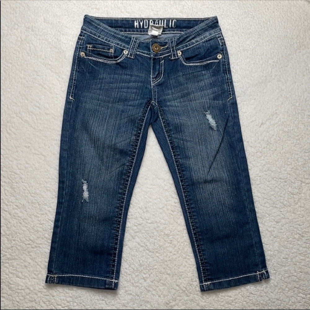 Hydraulic Denim Jeans Bermuda Ankle Cropped Strech Size 4
